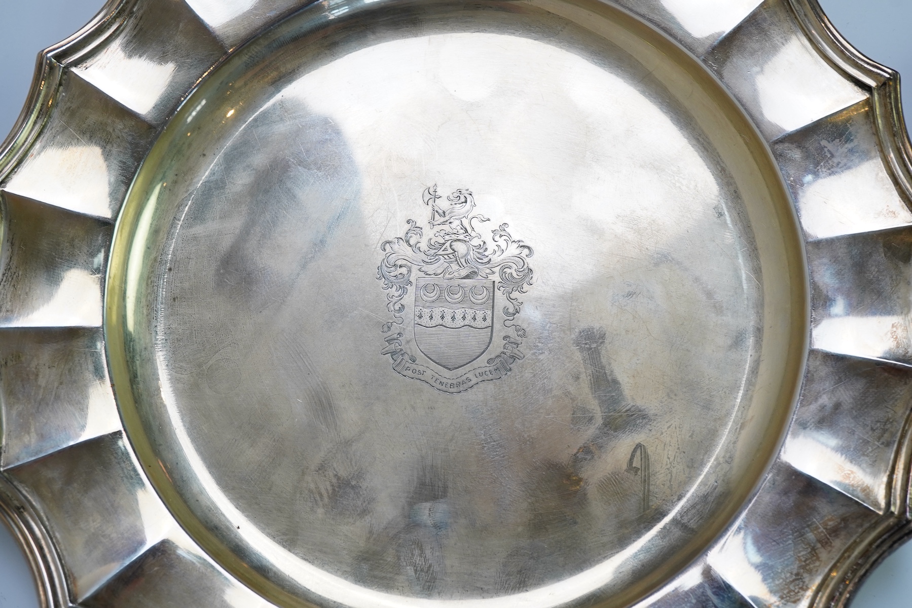 A set of twelve George V silver gilt side plates by J.S. Harman & Co